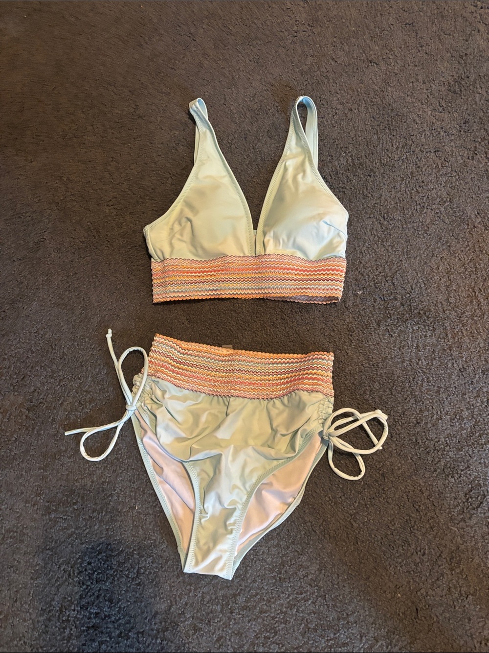 Light blue Bikini Set with Multicolor Smocked Waistband’s